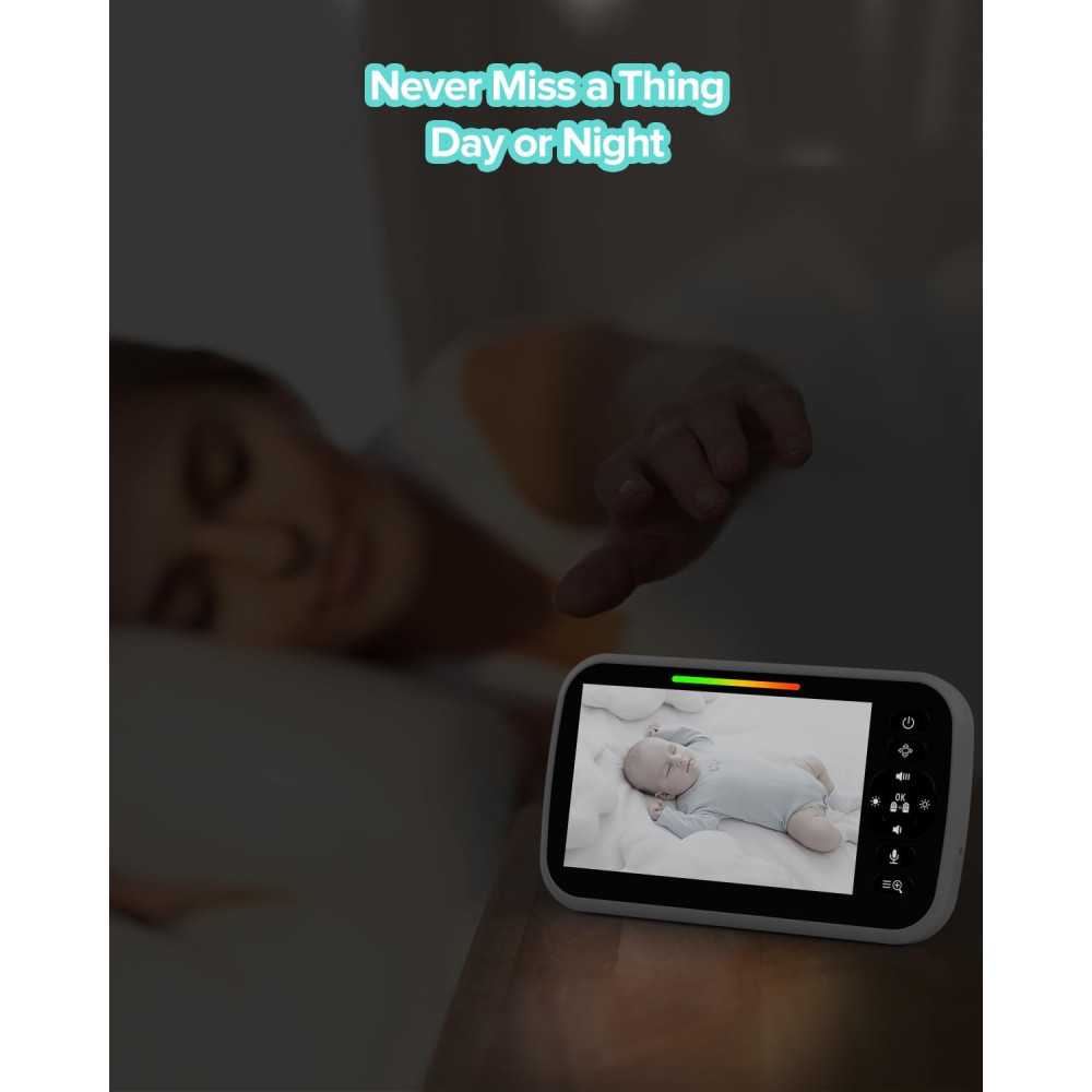5” Video Baby Monitor — Camera with 2-way talk, night vision, temp sensor, lullabies & long battery life!