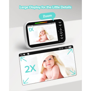 5” Video Baby Monitor — Camera with 2-way talk, night vision, temp sensor, lullabies & long battery life!