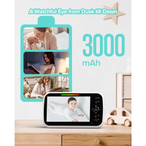 5” Video Baby Monitor — Camera with 2-way talk, night vision, temp sensor, lullabies & long battery life!