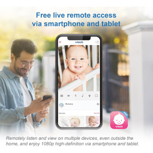 VTech RM9751 Wi-Fi Baby Camera, 1080p HD, Privacy Cover, Night Vision, Soothing Sounds, Two-Way Talk, Night Light