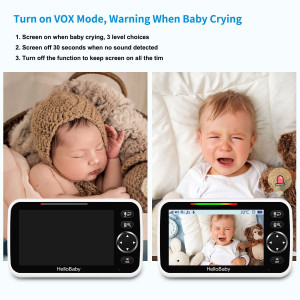 HelloBaby 5" Baby Monitor — 30hr battery, pan-tilt-zoom, night vision, 2-way talk, 8 lullabies & 1000ft range!