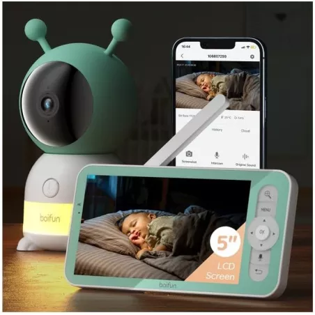BOIFUN Moniteur Bébé WiFi 2K : Vision Nocturne, Suivi Auto, Alertes & Berceuses – La Sécurité Ultime pour Bébé !