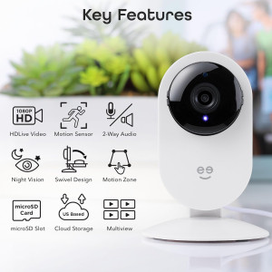 Geeni Glimpse Indoor Security Camera - 1080p, WiFi,Alexa & Google Home