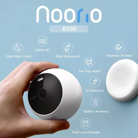 Noorio B200 : Caméra de Surveillance Extérieure sans Fil - Vision Nocturne Couleur & IA