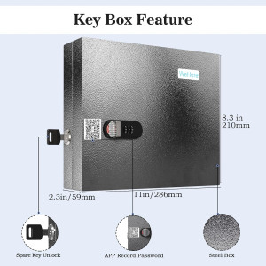Secure WeHere Key Lock Box - Wall Mount Cabinet with 16 Key Tags
