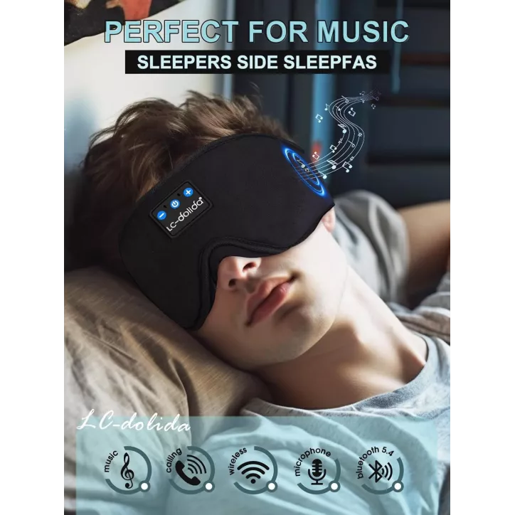 Masque de Sommeil Bluetooth LC-dolida : Confort 3D Ultra-Fin, Musique Apaisante pour un Sommeil Rêvé !