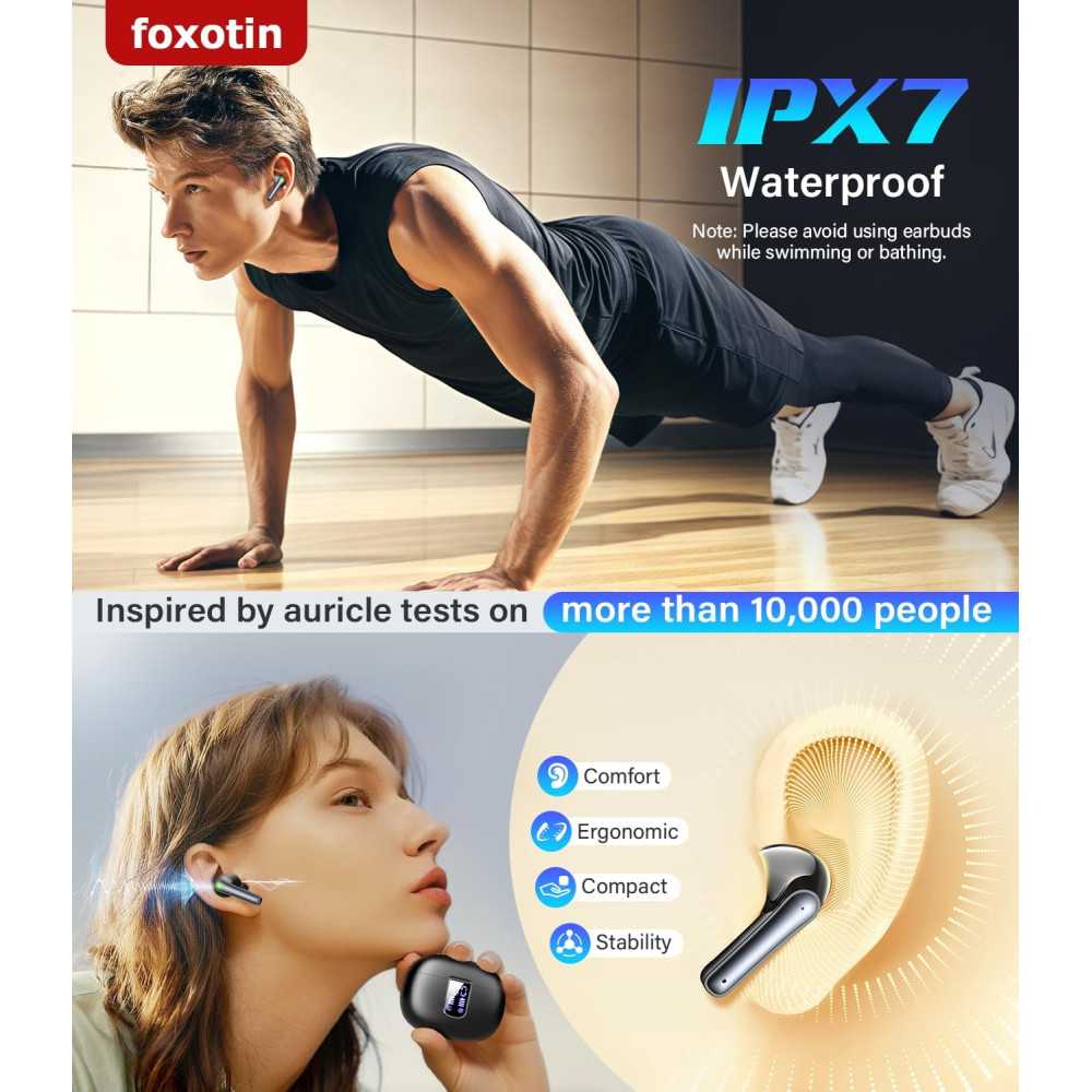 Écouteurs sans fil Bluetooth 5.3 - 48H, étanche IP7, noir Écouteurs sans fil Bluetooth 5.3 - 48H, étanche IP7, noir