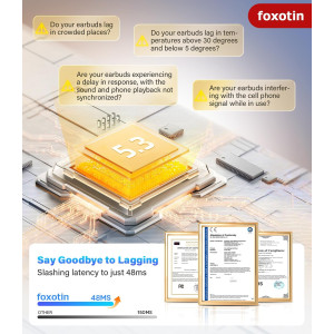 Écouteurs sans fil Bluetooth 5.3 - 48H, étanche IP7, noir