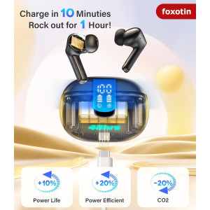 Écouteurs sans fil Bluetooth 5.3 - 48H, étanche IP7, noir