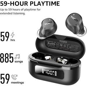 TOZO Hybrid Noise Cancelling Wireless Earbuds: 59H Playtime, IPX8