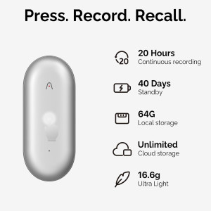 PLAUD NotePin: AI Voice Recorder for Meetings & Lectures, 64GB Memory