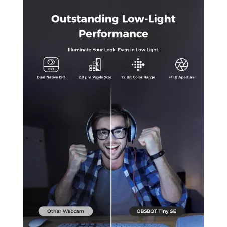 OBSBOT Tiny SE : Webcam IA 1080P 100FPS, Contrôle Gestuel & HDR – Pour Streaming & Visioconférence