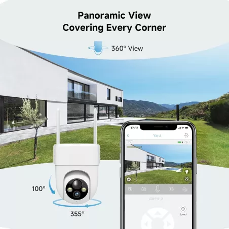 Cameras de Sécurité Solaire 2K Sans Fil - Vue 360°