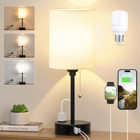 Lampe de Chevet Petite - 3 Températures, Ports USB, Noir