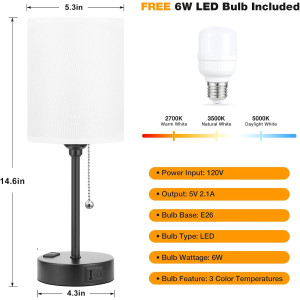 Versatile Bedside Table Lamp - 3 Color Temperatures & USB Ports