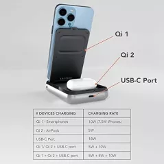Satechi Chargeur 3-en-1 : Station de Charge sans Fil + Power Bank 10000mAh pour iPhone, AirPods et iPad