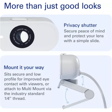 Elgato Facecam Neo : Webcam Full HD 1080p/60fps, Obturateur de Confidentialité, Correction Lumière - Pour Streaming et Appels...