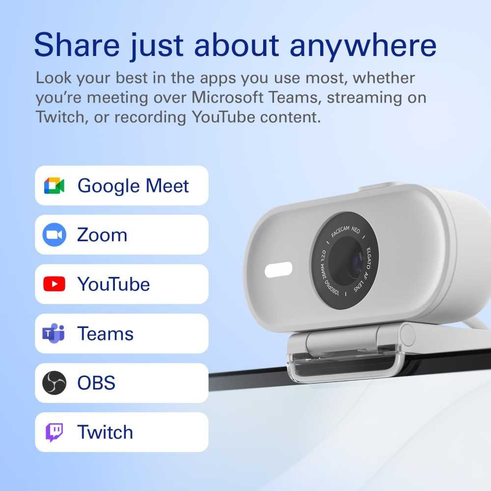Elgato Facecam Neo: Full HD Webcam with Privacy Shutter & Light Correction
