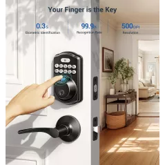 Veise Serrure de Porte Digitale Noire Mate : Empreinte, Code, Clé - Sécurité Moderne et Facile!