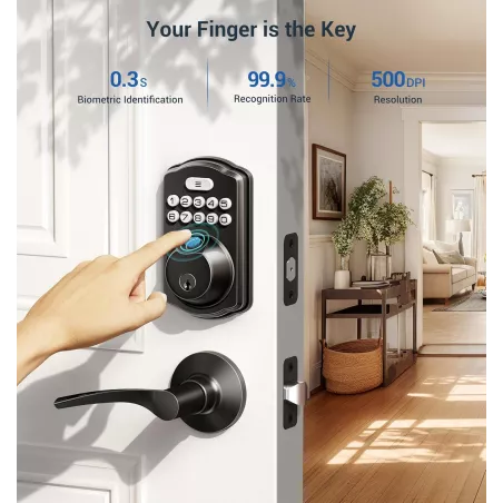 Veise Serrure de Porte Digitale Noire Mate : Empreinte, Code, Clé - Sécurité Moderne et Facile!