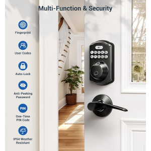 Veise Fingerprint Door Lock with Keyless Entry & Lever Handles