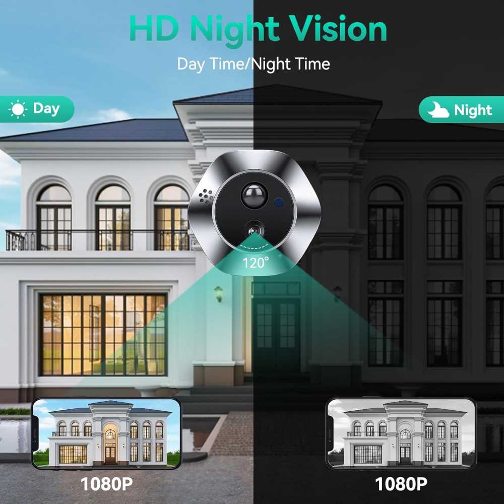 Caméra de Porte Vidéo 1080P - Moniteur 4.3, Detection de Mouvement