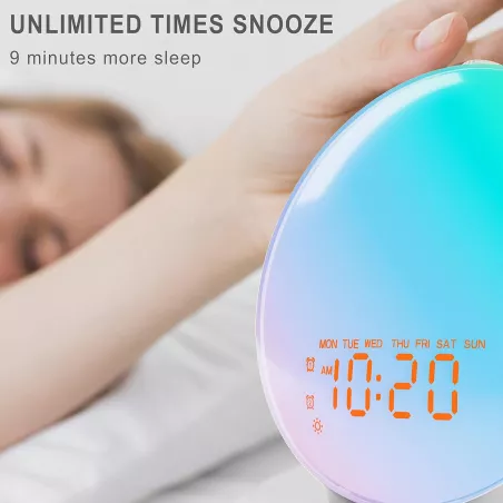 Réveil lumineux avec Bluetooth, 25 sons apaisants - Cadeau ideal