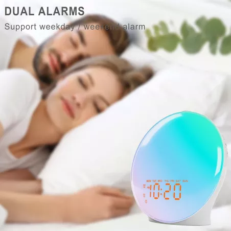 Réveil Lumière Sunrise JALL : Sons Relaxants, Bluetooth & 17 Veilleuses - Le Cadeau Idéal pour un Réveil Doux !