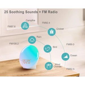 Sunrise Alarm Clock & Sound Machine: 17 Nightlights, Bluetooth, FM Radio