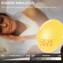Réveil lumineux avec Bluetooth, 25 sons apaisants - Cadeau ideal