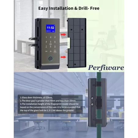 Serrure sans cadre pour porte en verre LG2315 avec application