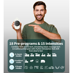 “Wireless TENS Unit & EMS Muscle Stimulator: 18 Modes for Pain Relief”