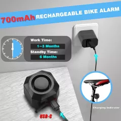 Alarme de Vélo USB Rechargeable 110dB - Sécurité Anti-Vol