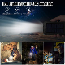 20000mAh Solar Charger Power Bank - Waterproof Portable Battery Pack