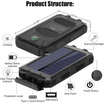 20000mAh Solar Charger Power Bank - Waterproof Portable Battery Pack