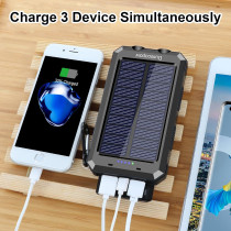 20000mAh Solar Charger Power Bank - Waterproof Portable Battery Pack