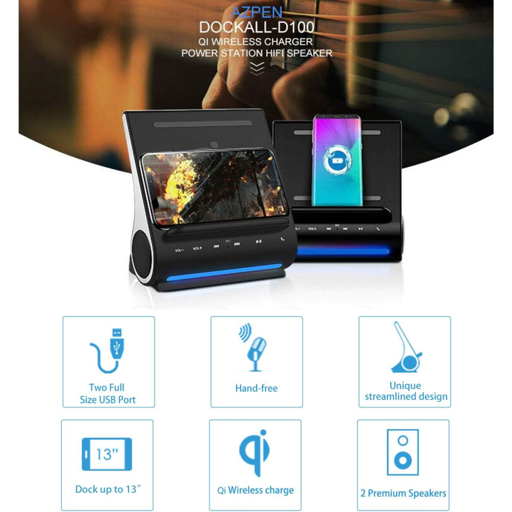 Azpen Dockall D108: 3-in-1 Wireless Charger & Bluetooth Speaker Station Azpen Dockall D108: 3-in-1 Wireless Charger & Bluetooth Speaker Station