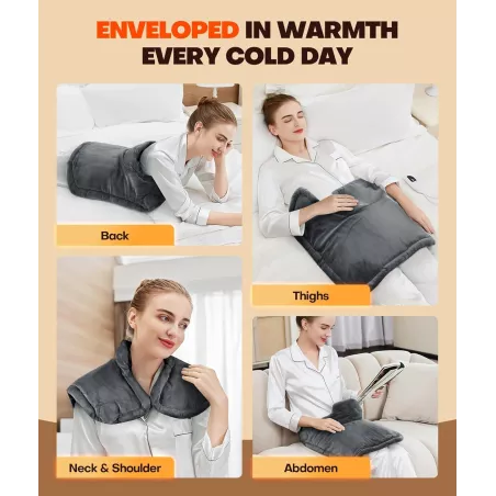 Coussin Chauffant Graphène Lenmen : Chaleur Rapide, 6 Températures, Soulagement Douleurs Cou, Épaules, Dos