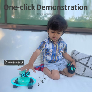 GILOBABY Remote Control Robot Toy — LED eyes, dance moves, music & flexible arms, perfect birthday gift in blue!