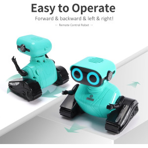 GILOBABY Remote Control Robot Toy — LED eyes, dance moves, music & flexible arms, perfect birthday gift in blue!