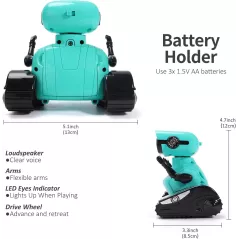 GILOBABY Remote Control Robot Toy — LED eyes, dance moves, music & flexible arms, perfect birthday gift in blue!