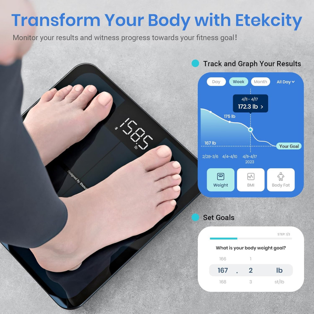 Etekcity Smart Scale Bluetooth Body Weight BMI Fat Muscle Mass FSA HSA
