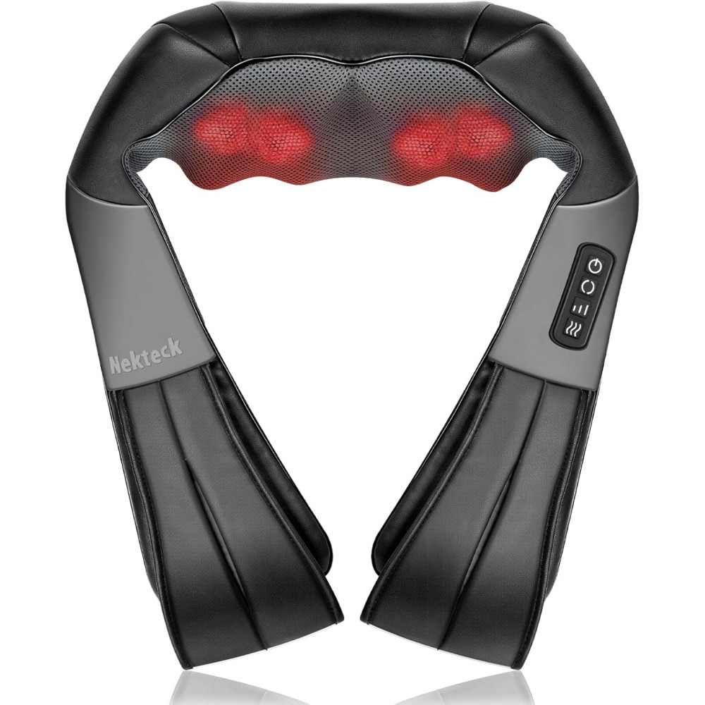 Nekteck Shiatsu Neck & Back Massager with Heat – Deep Tissue Relief