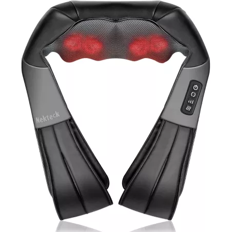 Nekteck Shiatsu Massager — Deep tissue 3D kneading pillow with heat for neck & back muscle pain relief!
