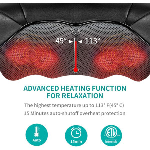 Nekteck Shiatsu Massager — Deep tissue 3D kneading pillow with heat for neck & back muscle pain relief!