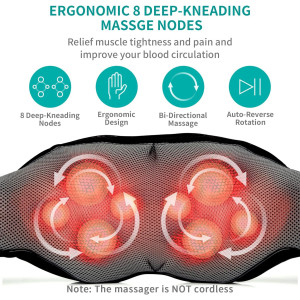Nekteck Shiatsu Massager — Deep tissue 3D kneading pillow with heat for neck & back muscle pain relief!
