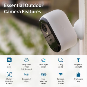 Arlo Essential 2nd Gen (2-Pack) — 2K wireless security cameras with spotlight, night vision & 2-way audio!