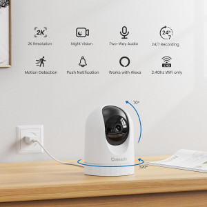 2K 360° Indoor WiFi Camera — Night vision, 2-way audio, SD storage & works with Alexa/Google Home!