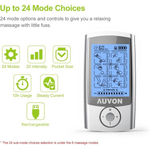 AUVON 4th Gen TENS Unit - 24 Modes, Rechargeable with 8 Electrode Pads