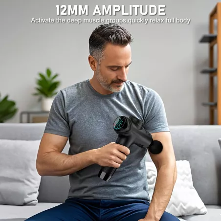 RAEMAO Deep Tissue Massage Gun — 8 heads, 10 speeds for powerful muscle relief in sleek black!